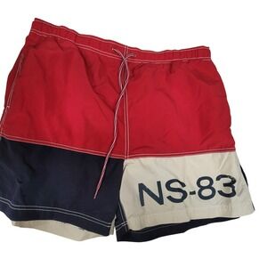 Vintage Nautica Mens Swim Trunks Shorts NS-83 Color Block Red Blue Beige Large‎